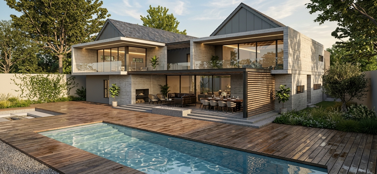 House Mashamba, contemporary residence with a swimming pool and outdoor entertainment deck